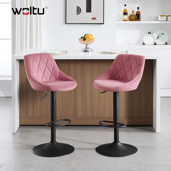 WOLTU BH219rs-2 Barhocker Tresenhocker, Gute gepolstert, Samt, Höhenverstellbar, Drehbar, 2 x Hocker