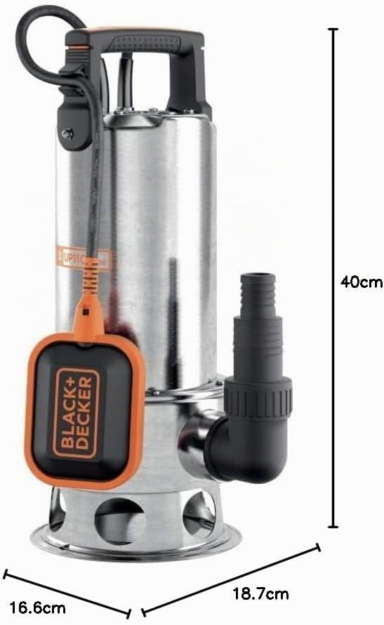 Black+Decker BXUP1100XDE Tauchpumpe für Schmutzwasser (1100 W, max. Förderleistung 16.500 l/h, max.