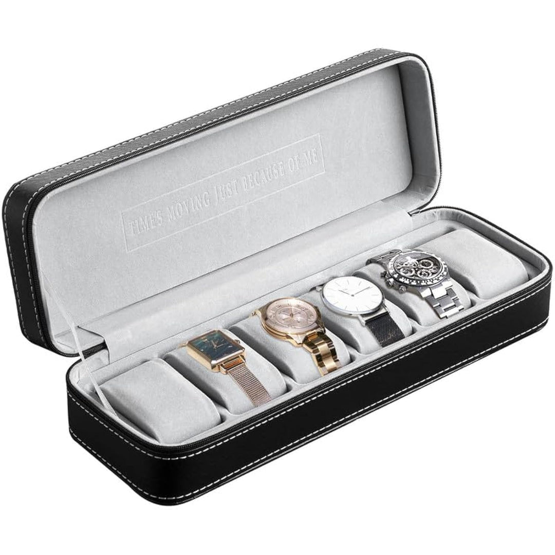 OSVINO Uhrenbox 6 Uhren Herren Schwarz Uhrenkasten Uhrenkissen aus Samt, Reise Schmuckkästchen Uhren
