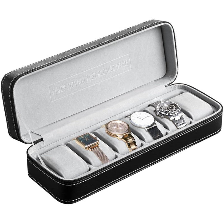 OSVINO Uhrenbox 6 Uhren Herren Schwarz Uhrenkasten Uhrenkissen aus Samt, Reise Schmuckkästchen Uhren