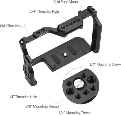 Andoer Camera Cage, Kamerakäfig Aluminiumlegierung Videokäfig mit Zwei Kaltschuhhalterungen Zahlreic