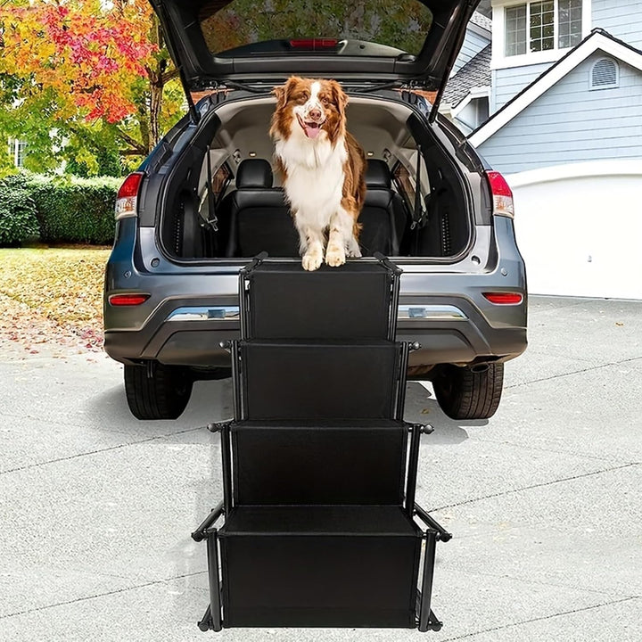 Faltbare Hundertreppe Auto 4 Stufig, Verstellbare Hunderampe für KFZ, Limousine, SUV bis 80 kg, Schw