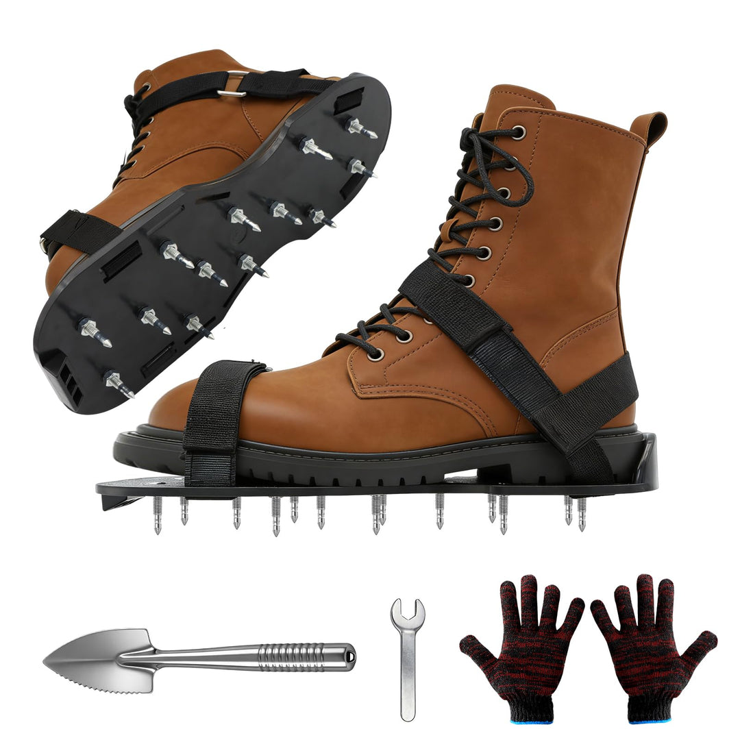 KASURE Rasenlüfter Schuhe,Nagelschuhe Vertikutierer Schuhe mit Schaufel Und Handschuhe，Allgemein Nag