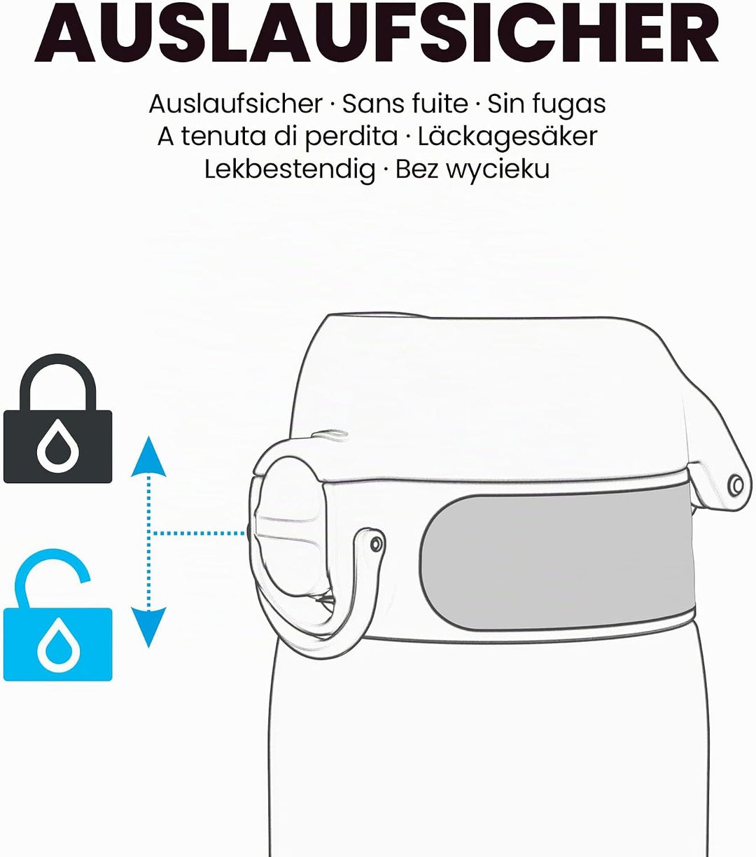 Ion8 Vakuumisolierte Edelstahl-Trinkflasche, 1 Liter, 920 ml, Auslaufsicher, Einhandöffnung, Sichere