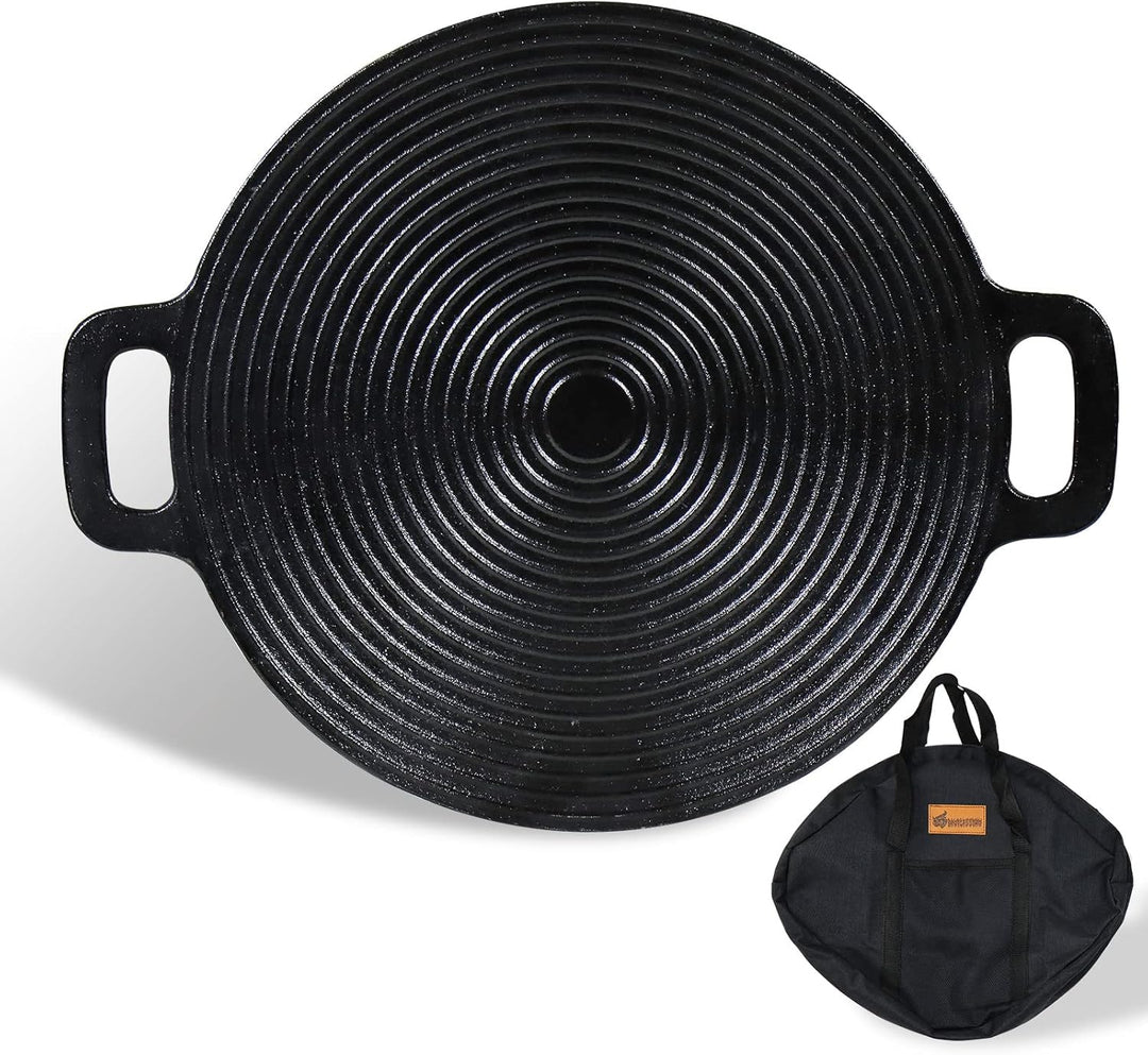 CCLIFE BBQ Grillpfanne Koreanische Grillpfanne aus Gusseisen Runde Grillplatte Antihaftbeschichtung,