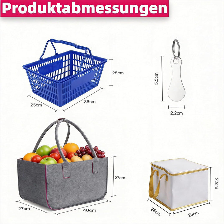 2 Stück Filztasche Gross 30L Faltbar Einkaufskorb Filz Kaminholztasche mit Wiederverwendbarer Alu-Is