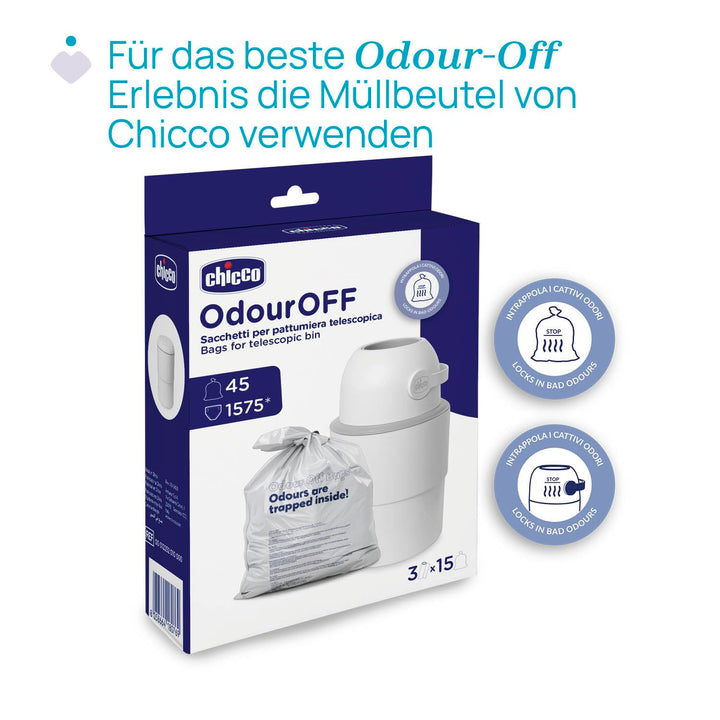 Chicco Windeleimer XL Geruchskontrolle, kompakte und platzsparende Windelentsorgung, fasst bis zu 45