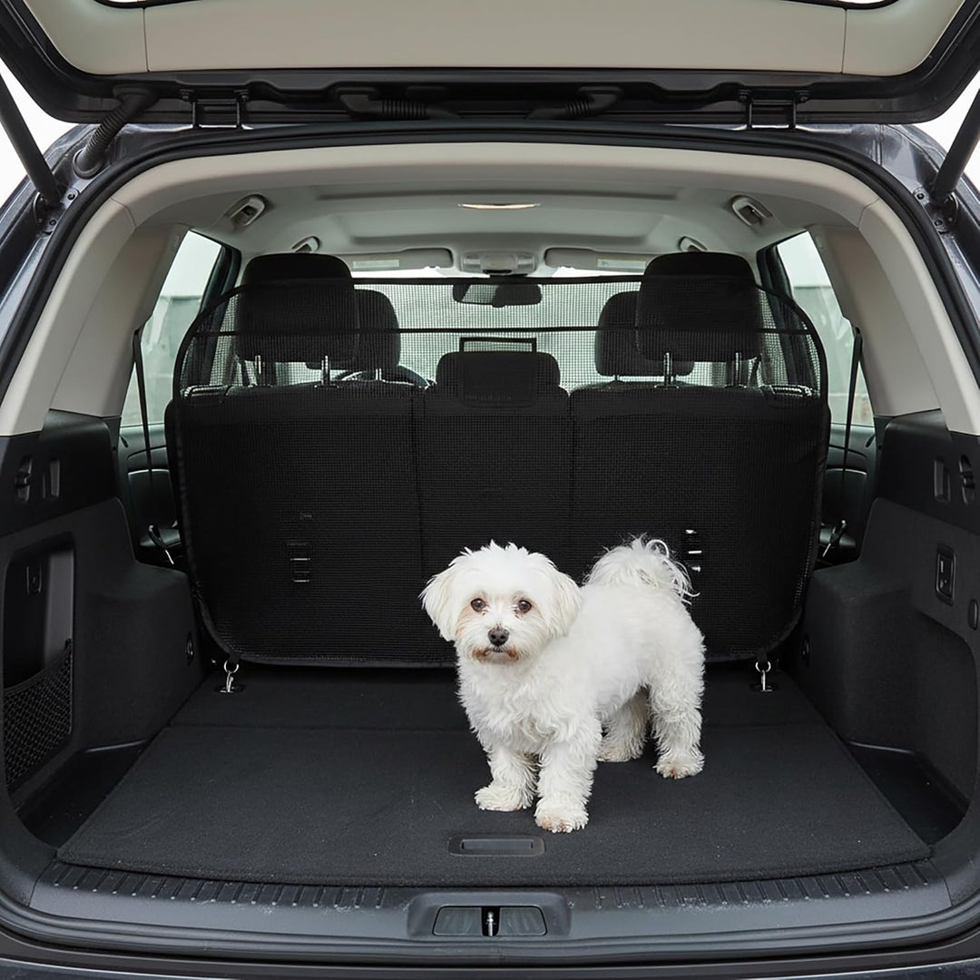 Hundegitter für Auto Kofferraum & Rücksitz – Universelle Faltbare Hundebarriere mit Tasche & transpa