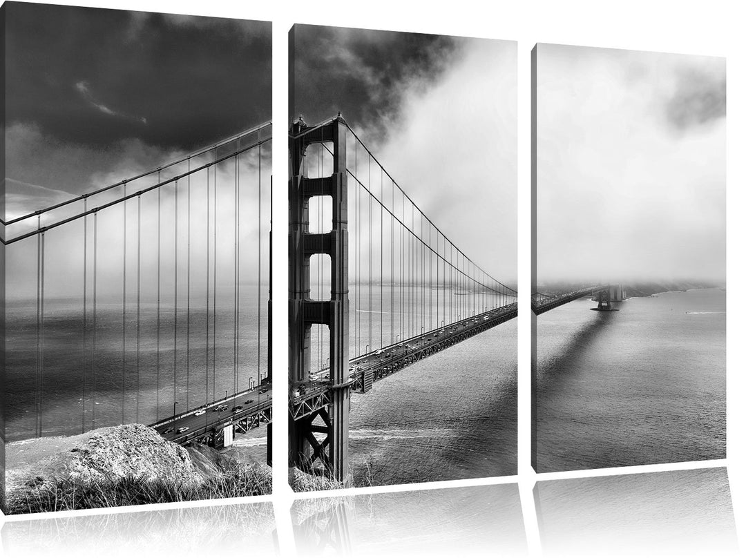 Pixxprint Golden Gate Bridge San Francisco / 3-Teilig/Gesamtmass 120cm Leinwandbild bespannt auf Hol