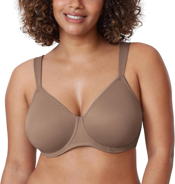 DELIMIRA Damen T-Shirt Minimizer BH mit Bügel Grosse Grössen Ohne Gepolstert 75D Braun Lila, 75D Bra