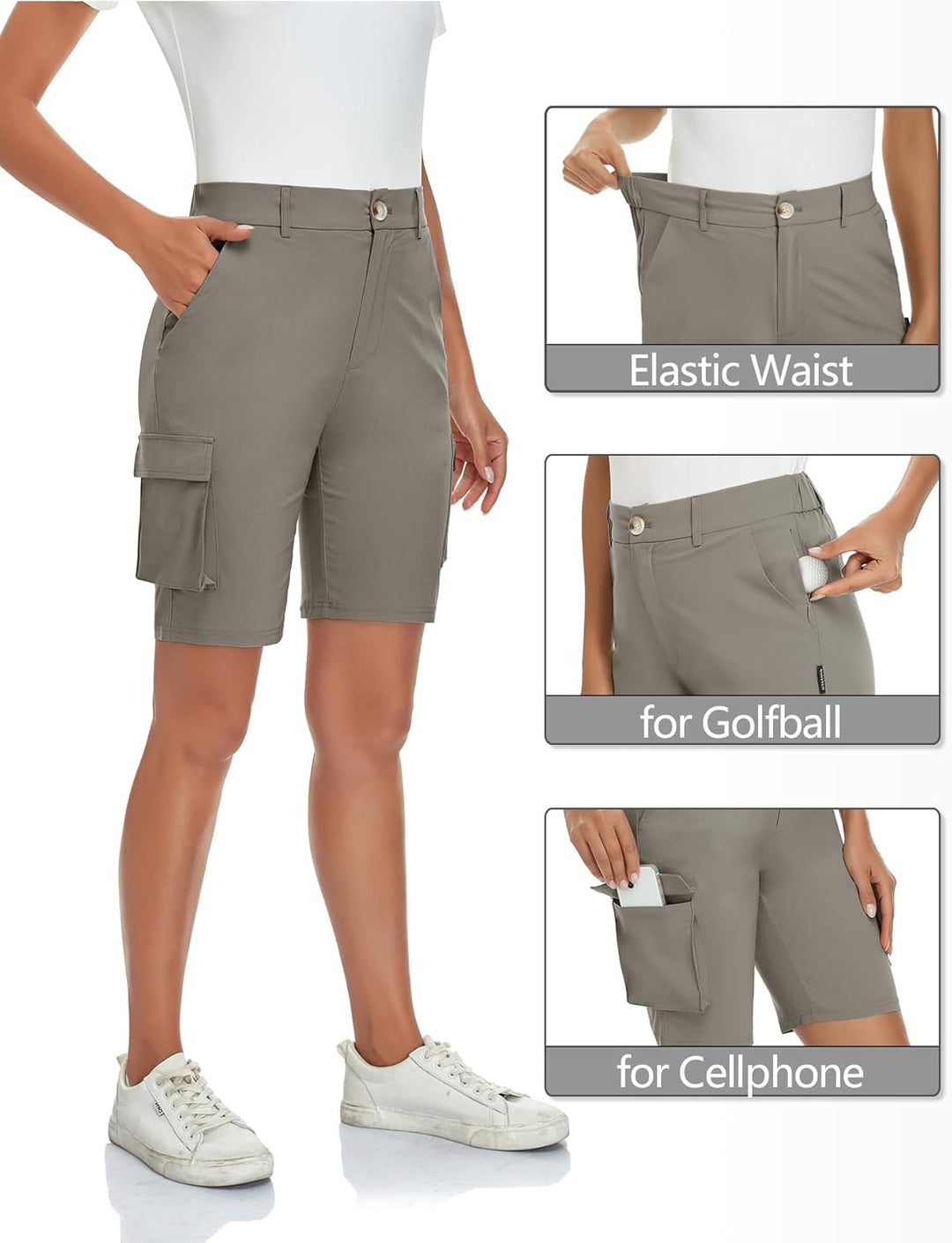 Soneven Wanderhose Damen Kurz Cargoshorts Bermuda Shorts Sommer Outdoor Trekkinghose Leichte Schnell