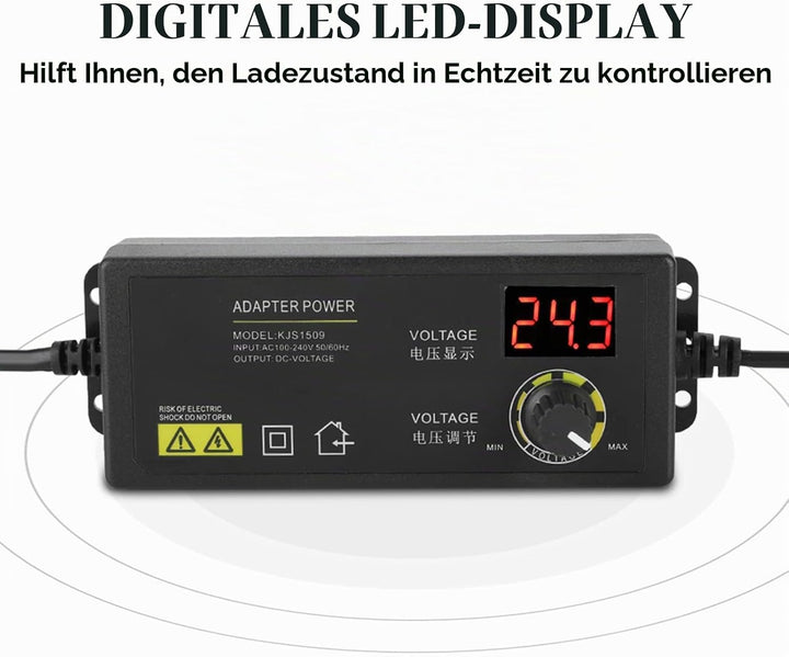 Einstellbares Netzteil,3-36V Weitbereich AC DC Stromadapter mit Digitalanzeige Anti-Interferenz 60W