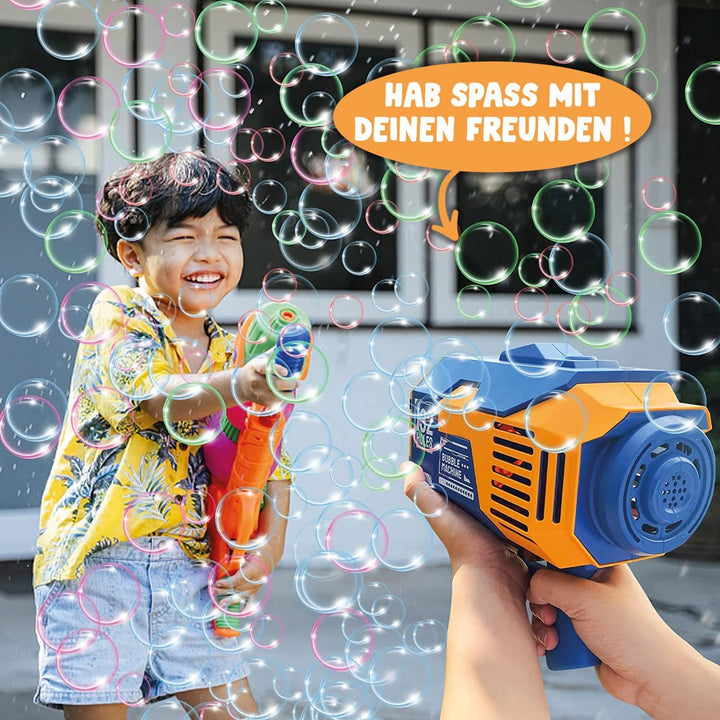 Bazooka Bubble® Blau | Seifenblasenmaschine | Automatisches Rocket-Spielzeug mit 69 Löchern | Outdoo