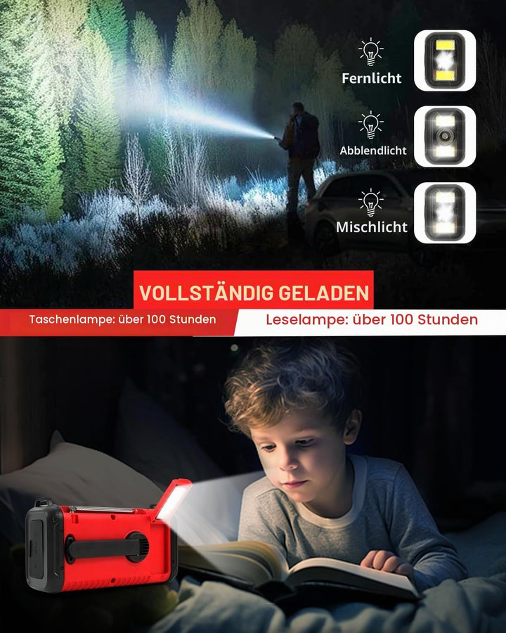 20000mAh Kurbelradio, tragbares Solar-Notfallradio mit AM/FM-Empfang, SOS Alarm, LED-Leselicht und T