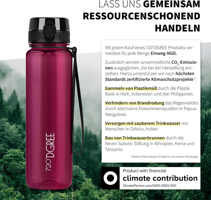 720°DGREE Trinkflasche 650ml “uberBottle“ crystalClear +Sieb - BPA-Frei - Auslaufsichere Wasserflasc