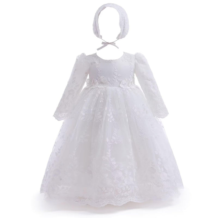 Leideur Baby Mädchen Taufe Kleid Lange Segenskleider Weiss Formale Brautkleider für Neugeborene 6-9