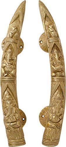 eSplanade - 27,9 cm Tusk graviert Stil Ganesha Carving Messing Türgriff Paar - Satz von 2 | Wohnkult