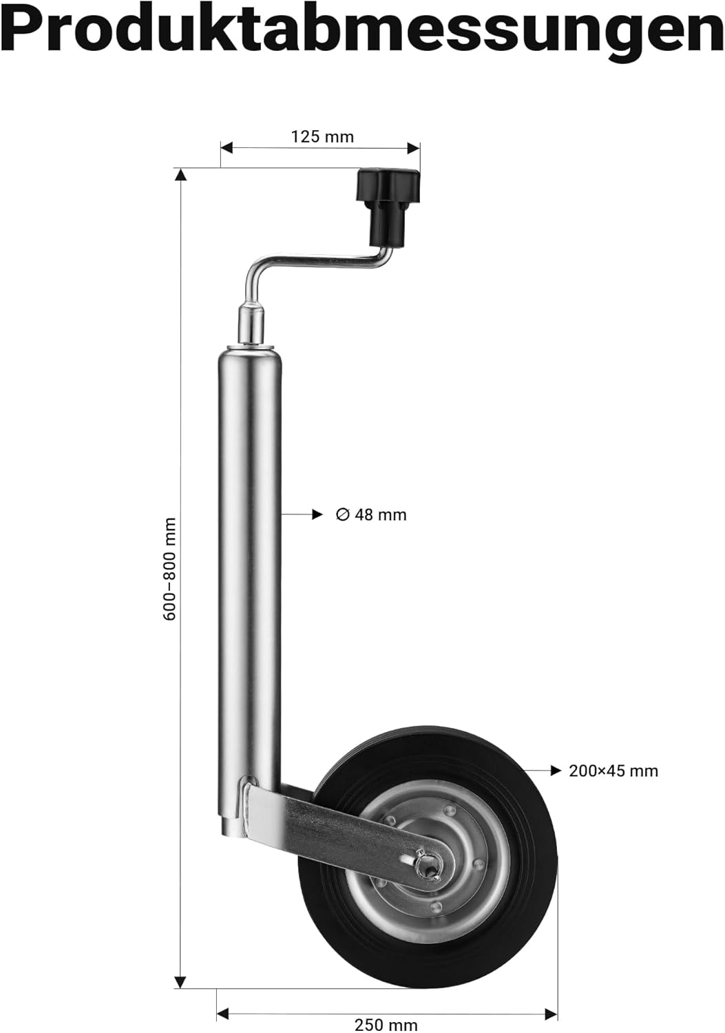 Wiltec Anhänger Stützrad mit 362 kg Stützlast ø48 mm, Bugrad mit Kurbel, Anhängerrad, Abstellstütze