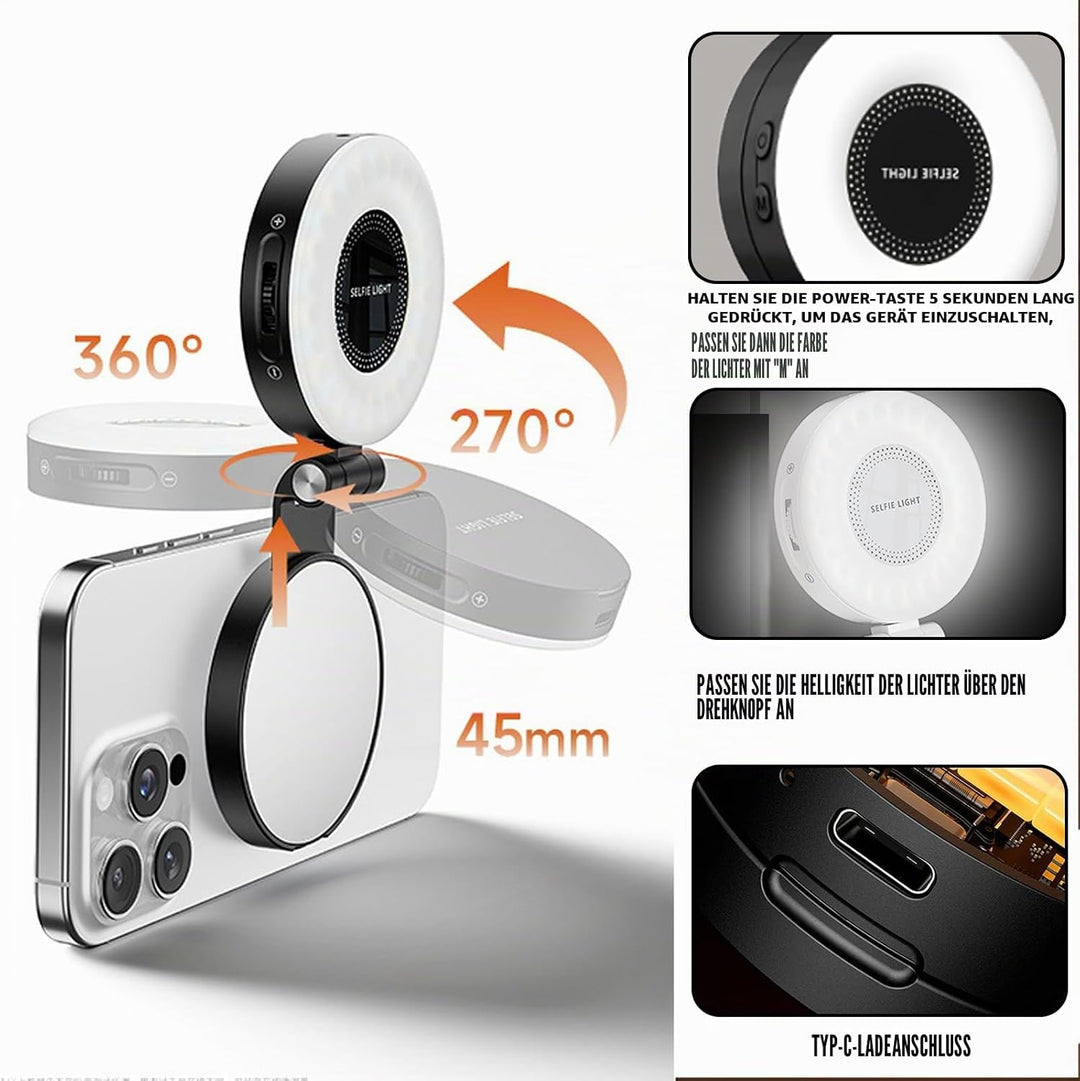 Magnetisches Handy Ringlicht, Selfie Licht mit 3 Farbtemperaturen CRI95 360° 2500k-9000k, Videoleuch