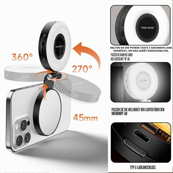Magnetisches Handy Ringlicht, Selfie Licht mit 3 Farbtemperaturen CRI95 360° 2500k-9000k, Videoleuch