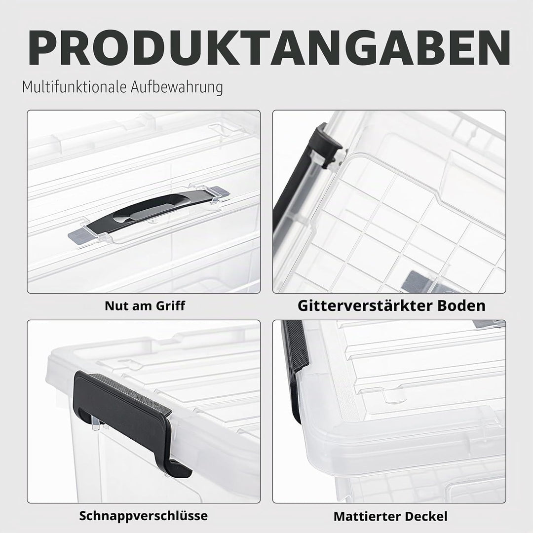 Cetomo,45L,6er-Pack, Aufbewahrungsbox mit deckel,Aufbewahrungsboxen, mit Clips, stapelbar, Wohnzimme
