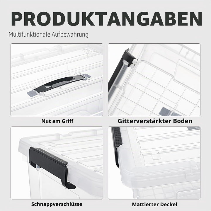 Cetomo,45L,6er-Pack, Aufbewahrungsbox mit deckel,Aufbewahrungsboxen, mit Clips, stapelbar, Wohnzimme