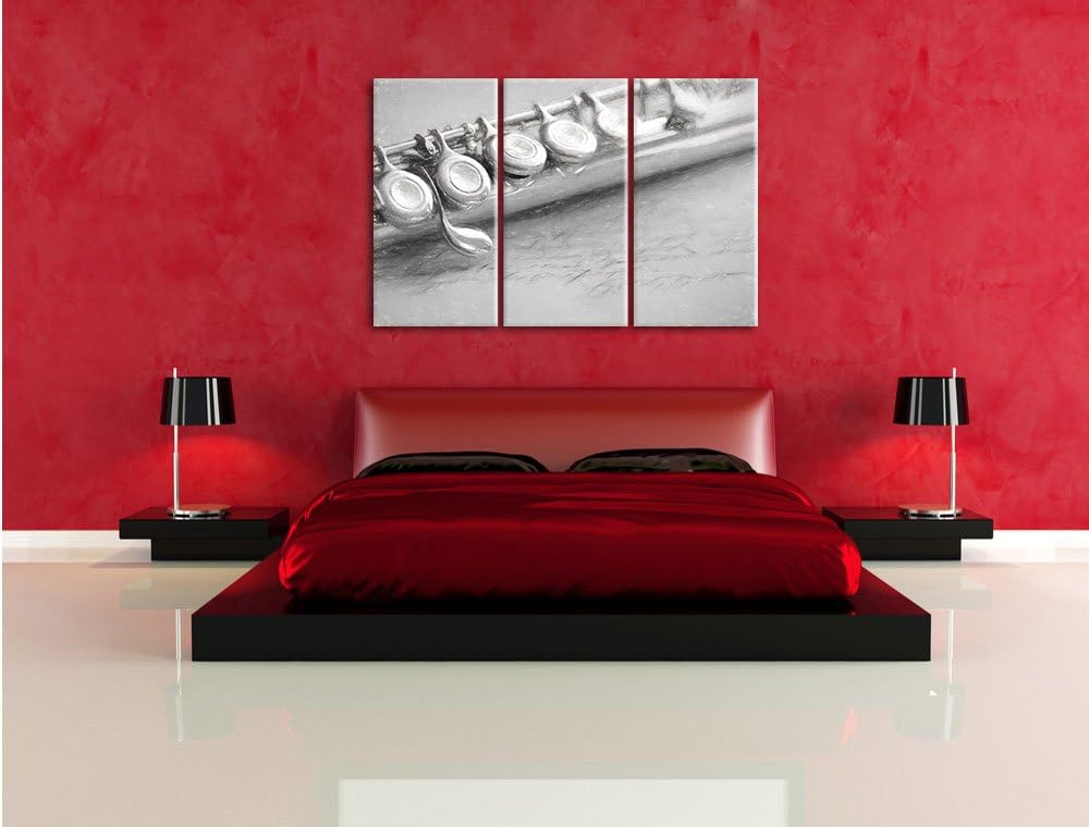 Pixxprint Detailaufnahme Einer Querflöte Kohle Zeichnung Effekt 3-Teiler Leinwandbild 120x80 Bild au