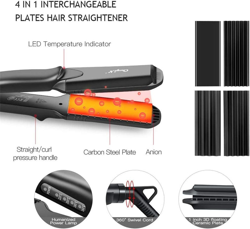 CkeyiN Kreppeisen für Haare,4 in 1 Haarglätter Glätteisen Keramik,Multistyler Glätteisen Set Wellene