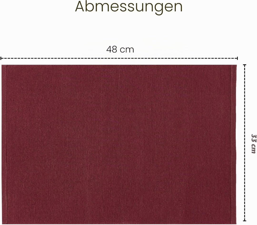 Wein Red Dinning Placemat Set 4-48 * 33 cm feiner Gerippter Baumwollküchen Küchentisch Tischemat für