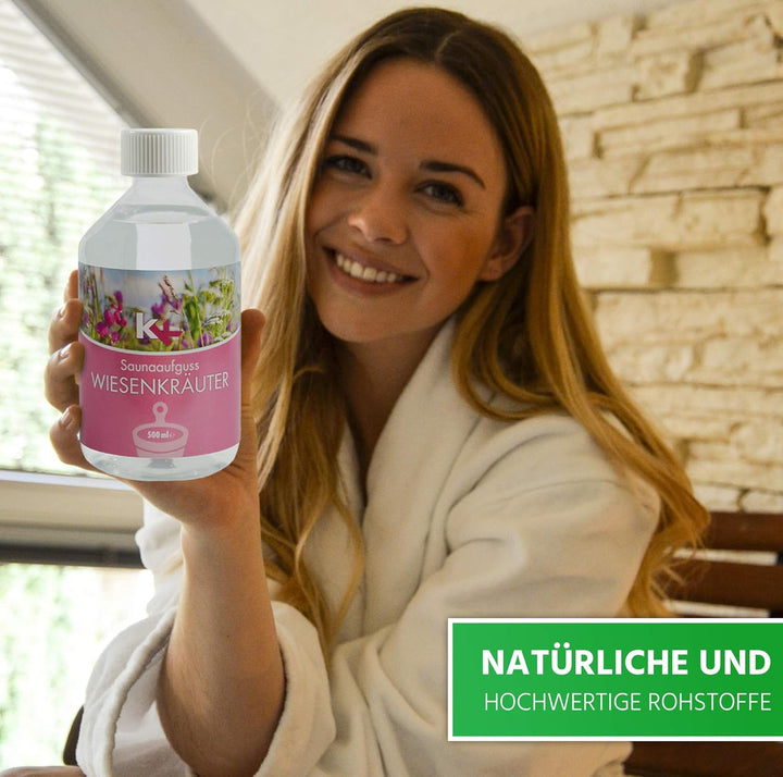 KK Sauna Aufguss Konzentrate PREMIUM - Made in Germany - Duftsorte Wiesenkräuter - 500 ml Flasche -
