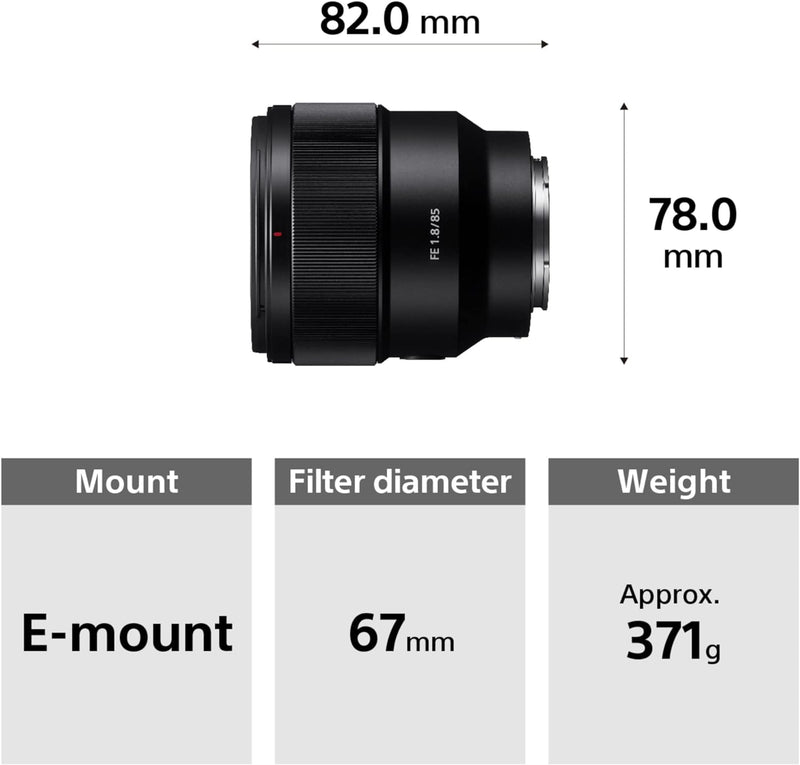 Sony SEL-85F18 Porträt Objektiv (Festbrennweite, 85 mm, F1.8, Vollformat, geeignet für A7, ZV-E10, A