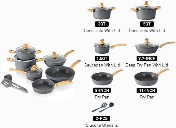 Kitchen Academy Topf und Pfannenset Topfset 12tlg Antihaft-Versiegelung Kochgeschirr Set mit Deckel,