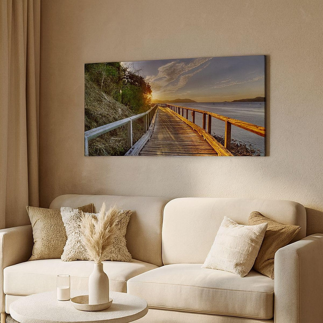 Wandbilder Dekoration Wohnzimmer Fussgängerbrücke Himmel Wasser Panorama Bilder auf Leinwand 120x50c
