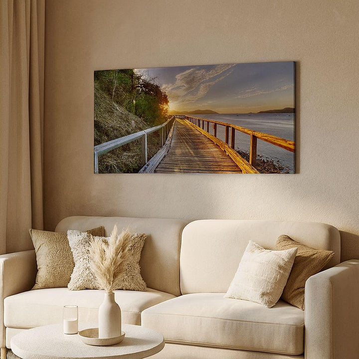 Wandbilder Dekoration Wohnzimmer Fussgängerbrücke Himmel Wasser Panorama Bilder auf Leinwand 120x50c