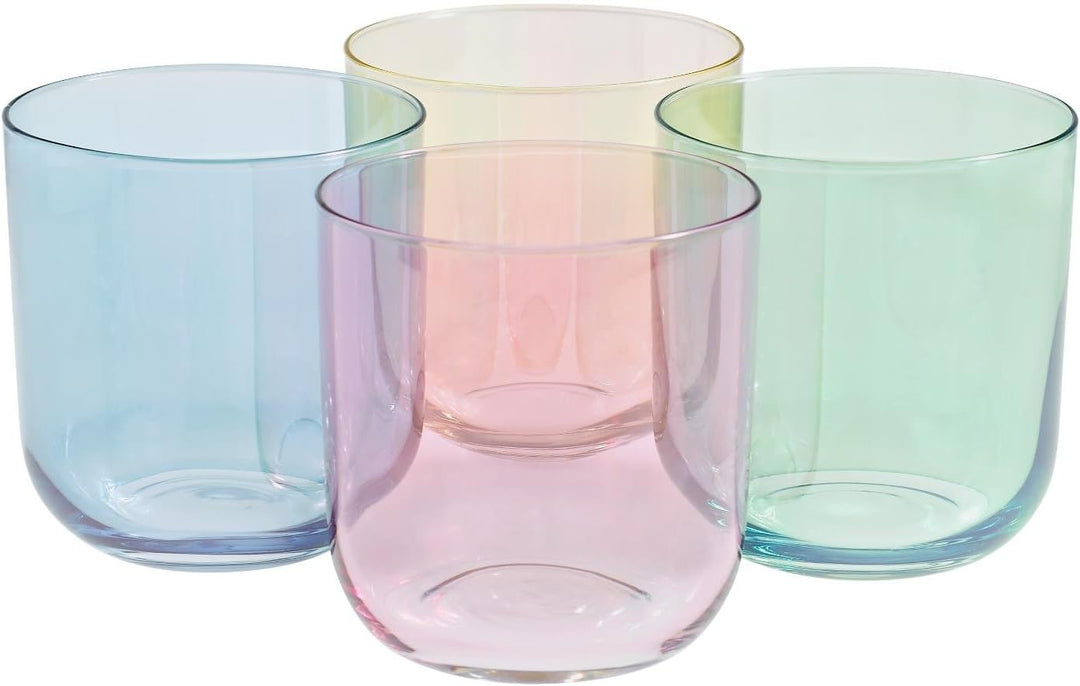 4er Set Becher Tumbler Wasserglas Polka Pastellfarbend Spiegelnde Oberfläche 9 cm Artglass