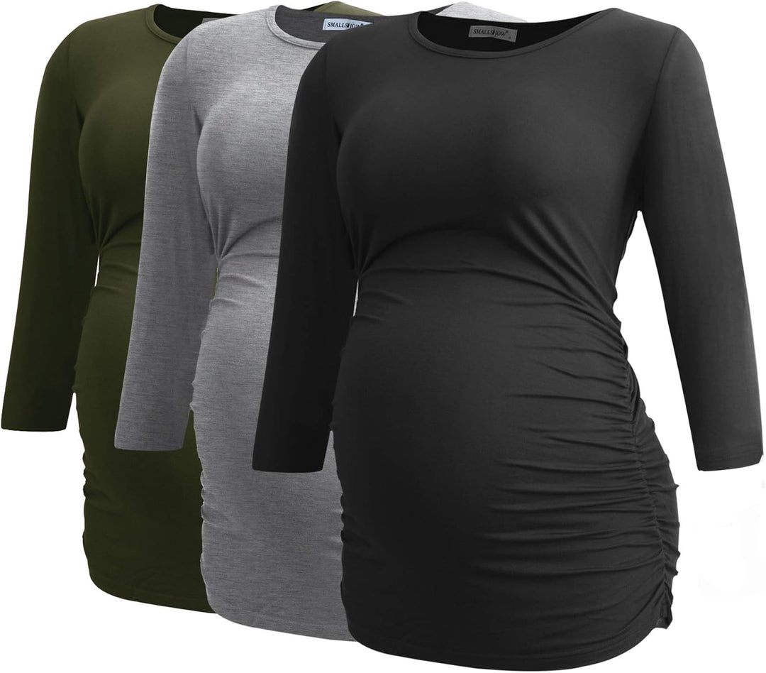 Smallshow Damen Schwanger Mutterschaft Oberteile 3/4 Ärmel Umstandsshirts Schwangere Tops Schwangers