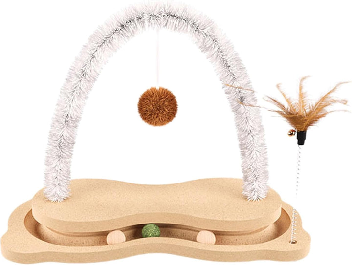 Katzenkratzer-Spielzeugball, Katzenkratzer mit Ball - Holzbogen-Katzenfederspielzeug mit drehbarem D