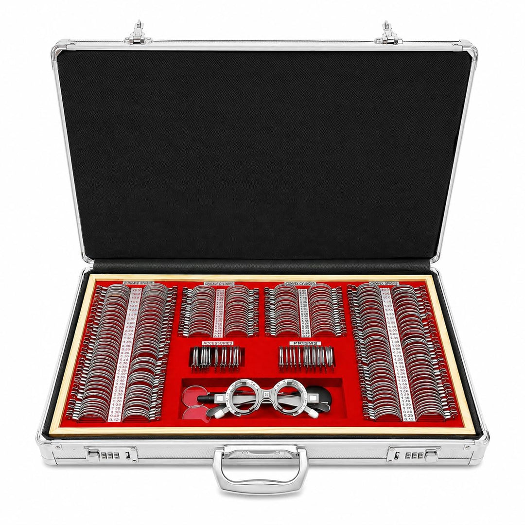 Optometrie-Set 266 Testlinsen Metall-Messbrille mit Prismen Refraktion für Klinik Optiker Sehtest MR