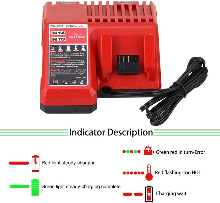 Ersatz Ladegerät für Milwaukee M18-18V M12, M18, 48-59-1806, 48-59-1840, Batterie Ladegerät Werkzeug