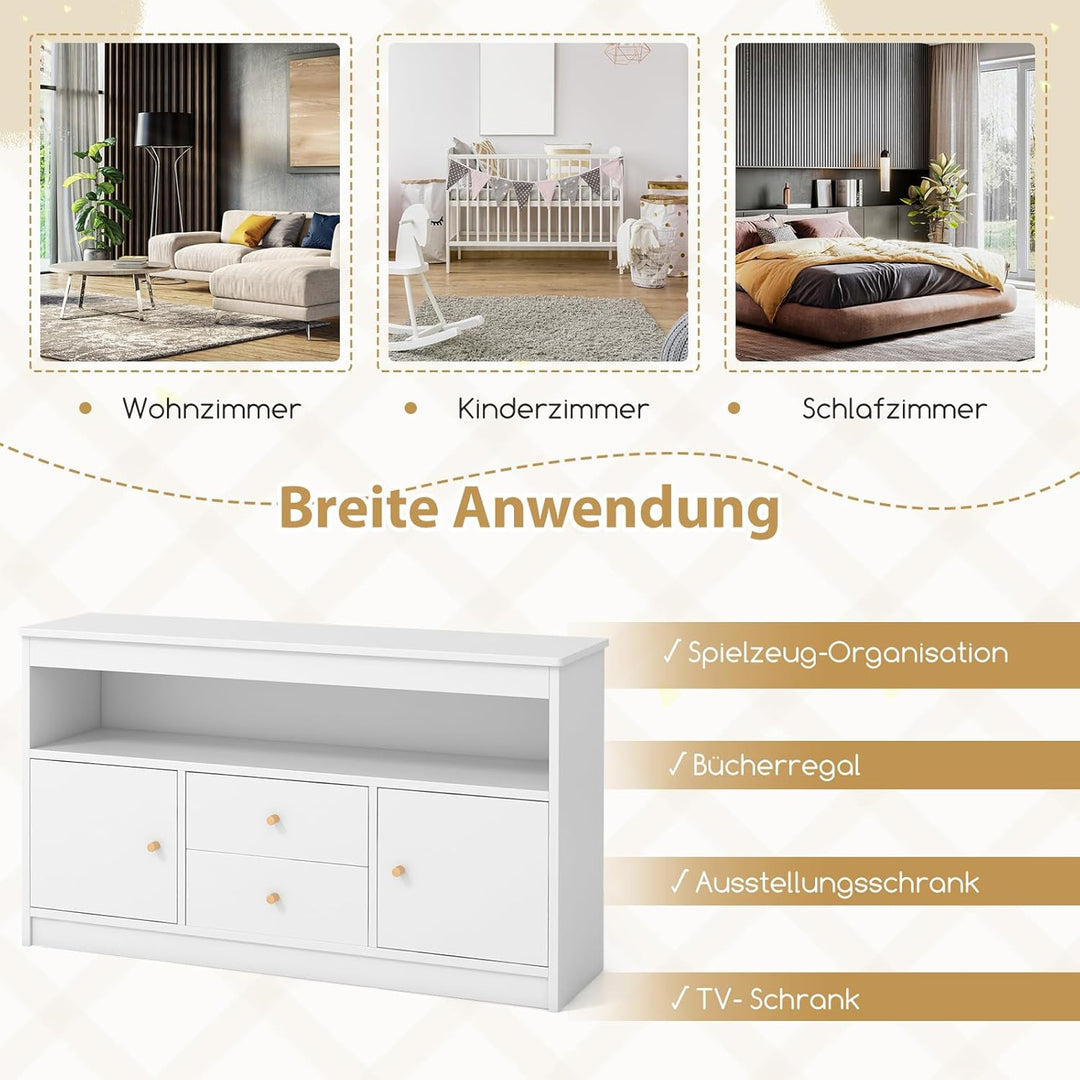 COSTWAY Spielzeugschrank Kinder, Kinderregal aus Holz, Kinderschrank mit 2 Schubladen & 2 Türen, Spi