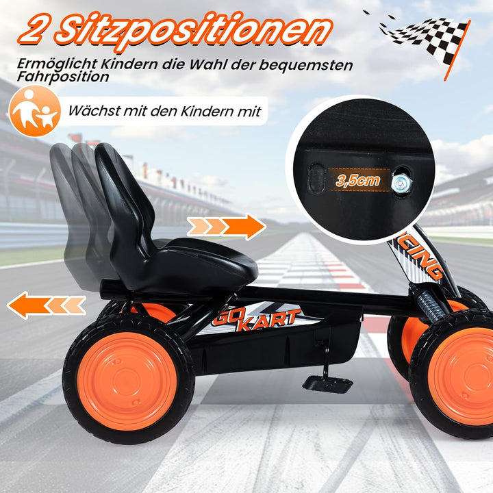 COSTWAY Kinder Gokart mit Pedal, Go Kart mit verstellbarem Sitz, Vor- & Rückwärtsgang, Tretauto bis