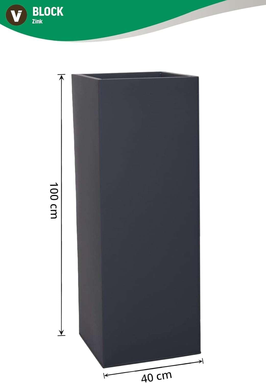 VIVANNO Pflanzkübel Blumenkübel Zink Metall Anthrazit 2er Set Block 100 100x40x40 Anthrazit, 100x40x