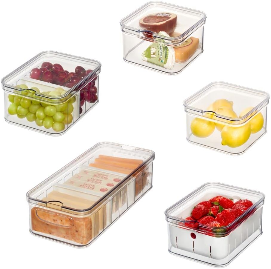 iDesign Kühlschrank-Organizer-Set aus Kunststoff, 5 Stück, transparent/mattweiss, 5 Stück Set of 5 T