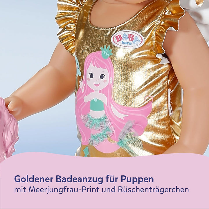 Baby Born Strandüberraschung Set mit Badeanzug im Meerjungfrauen-Print, Sandförmchen, formbarem Sand