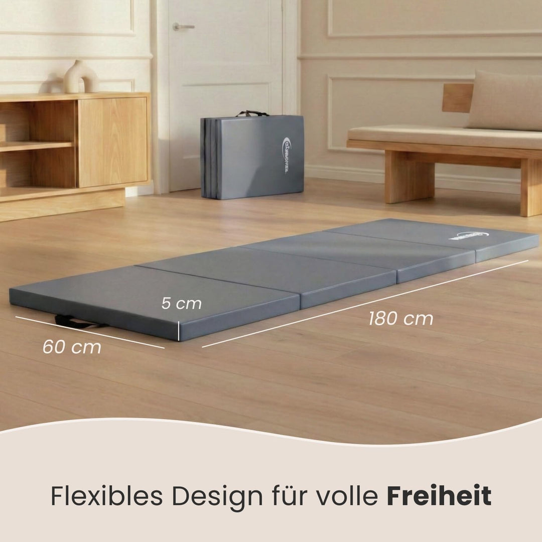 eyepower klappbare Turnmatte für Zuhause 180x60x5 cm - dicke Gymnastikmatte - Weichbodenmatte faltba