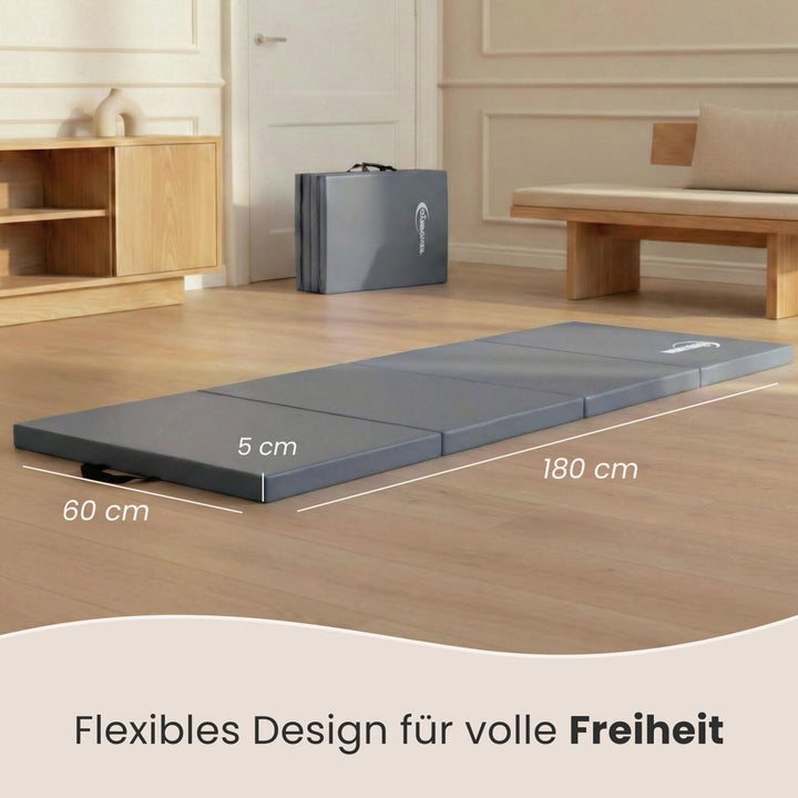 eyepower klappbare Turnmatte für Zuhause 180x60x5 cm - dicke Gymnastikmatte - Weichbodenmatte faltba
