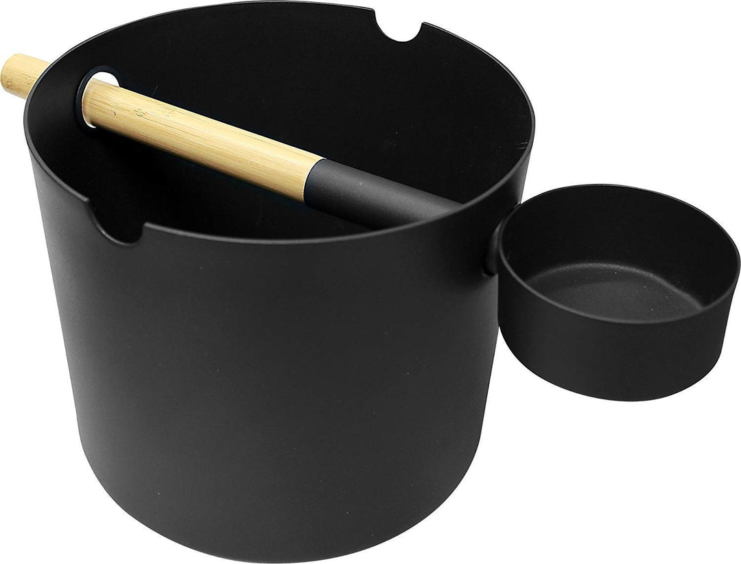 KOLO aus Finnland – “Kiulu & Kauha” Designerset Saunakübel & Kelle aus Aluminium/Bambus,, Schwarz