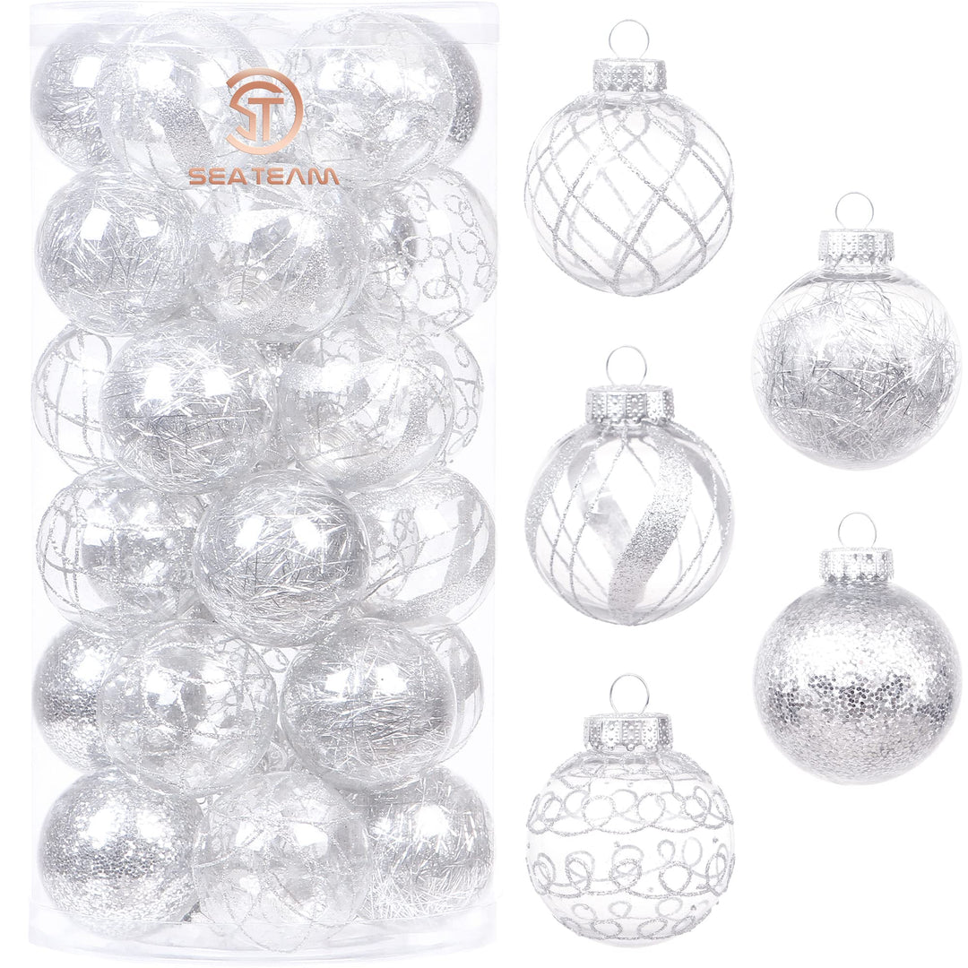 Sea Team 60 mm/2,36 Zoll bruchsicherer, durchsichtiger Kunststoff-Weihnachtskugel-Ornament-Set mit G