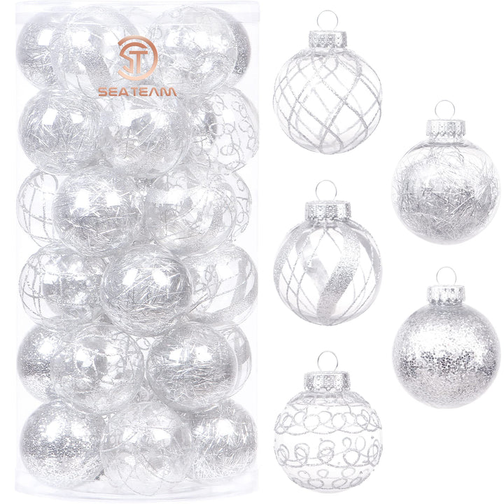 Sea Team 60 mm/2,36 Zoll bruchsicherer, durchsichtiger Kunststoff-Weihnachtskugel-Ornament-Set mit G