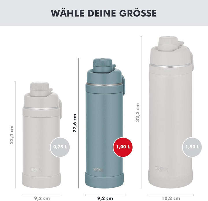 THERMOS ULTRALIGHT MAX Isolier-Trinkflasche hellblau matt 1,0l, Thermosflasche für Sport, 24h kalt &